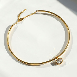 Collar con Colgante de Bambú para Mujer, Estilo <span class=keywords><strong>Simple</strong></span> y Versátil, Chapado en Cobre con Zirconia, Color Oro 18K, para Oficina - Product Image 6