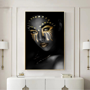 Tableau sur toile imprimé <span class=keywords><strong>Femme</strong></span> <span class=keywords><strong>Nue</strong></span> Africaine Or Noir, Affiche Murale Fille Maquillée, Décoration pour Salon et Maison - Product Image 2