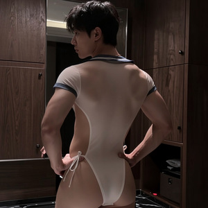 Combinaison sexy de style marin pour homme, entrejambe ouvert, pas besoin de se déshabiller, uniforme sexy, lingerie de jeu de rôle de servant masculin séduisante - Product Image 2