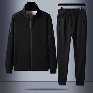 新款男士运动套装2件套冬季夹克长裤运动服运动服氨纶/涤纶四向弹力羊毛尺寸6XL-8XL - Product Image 2