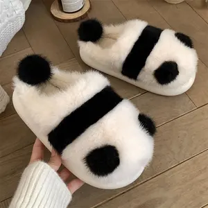 Sandal empuk Panda lucu untuk wanita, sandal rumah busa memori lembut hangat nyaman anti selip