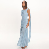 Robe longue femme col bénitier sans manches froncée taille basse avec ceinture cape, tenue de soirée sexy pour gala, personnalisable 2026