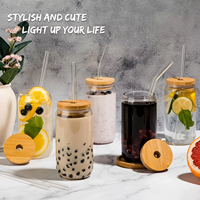 BAMBOOHOMIE Verres à boire personnalisés, gobelets pour canettes de bière, ensemble de tasses à boire, mug à café glacé, bouteilles, canettes de bière avec couvercle en bambou et paille