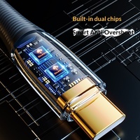 Cable de Datos Tipo-C de Carga Súper Rápida de 2 Metros, Extra Largo, Transparente, Chapado en Oro, de Cobre Puro y Nylon 5A 120W para Teléfonos Móviles