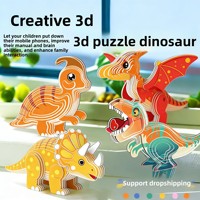 Kit de Modelo de Rompecabezas de Dinosaurio de Papel 3D, Juguete Educativo de Animales de Dibujos Animados Unisex para Adolescentes, Adultos y Principiantes