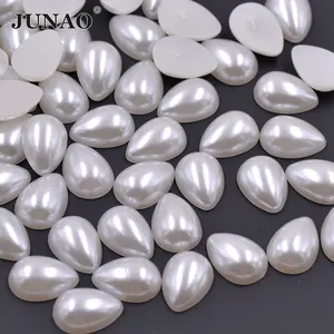 朱奥13 * 18毫米白色平背珍珠水钻散装高品质滴珍珠珠包装饰