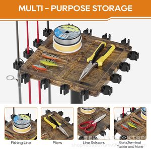 Support de canne à pêche en bois avec poulie rotative, support de rangement sur pied pour garage, bateau, usage extérieur - Product Image 4