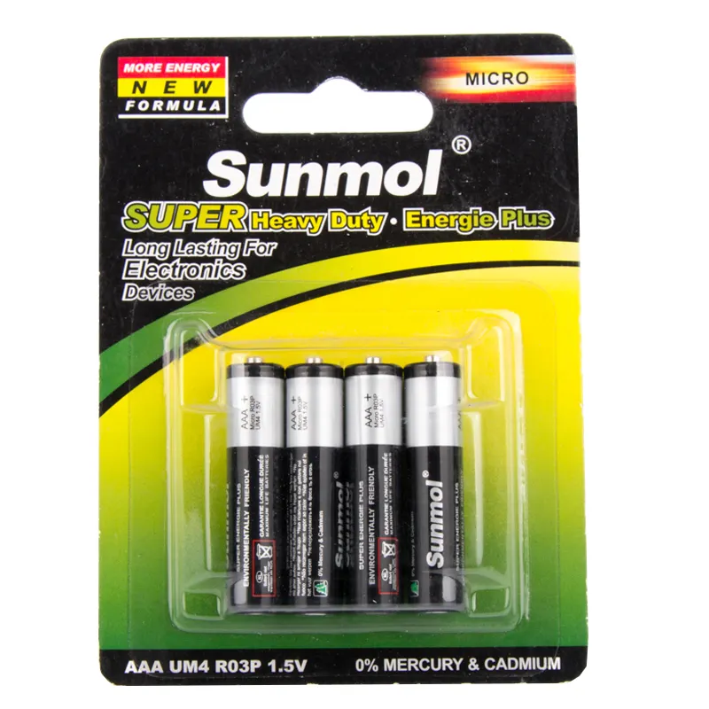 Sunmol China Super Heavy Duty Powercell Piles R03 Batera 1.5V Pencil Cell Batteries Zinc Carbon Size AAA Batteries Dry Battery