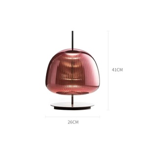 Nordic Style <strong>Red</strong> Glass Table <strong>Lamp</strong> | Luxury Ribbed Lampshade Decorative Light | Modern LED Ambient Desk <strong>Lamp</strong> for Bedroom &amp; Hotel - Product Image 2