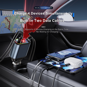 Starry Sky超高速カーチャージャー引き込み式ケーブル付きアンビエントライト4-in-1多機能シガレットライター充電器 - Product Image 4