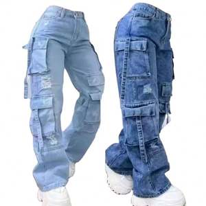 Pantalones Vaqueros Anchos de Mujer Estilo Y2K de los 90, Cintura Alta, Casuales, Estilo Urbano, con Bolsillos Grandes, Estilo Boyfriend - Product Image 1