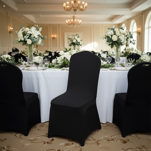 ผ้าคลุมเก้าอี้โพลีเอสเตอร์สแปนเด็กซ์สีดำ ผ้าคลุมเก้าอี้แบบยืดได้สำหรับงานแต่งงาน งานเลี้ยงอาหารค่ำ โรงแรม ผ้าคลุมแบบย้อมสีพื้น 20.08 X 17.72 - Product Image 2