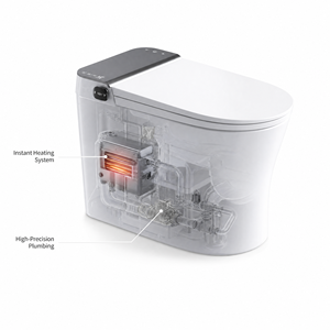 Kloset Pintar Satu Bagian Keramik Model Berdiri dengan Penutup Otomatis, Pengering Udara, S-Trap, Remote Control, Pemanas Dudukan, dan Sistem Dual-Flush - Product Image 6