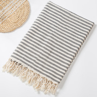Turkish Custom Design Logo Eco-friendly All-Season Beach Bath Towel Striped Polyester Cotton Woven Tassel Quick-drying