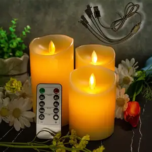 Velas de Pilar parpadeantes LED de cera real sin llama con batería recargable electrónica Luz de vela con control remoto de Navidad