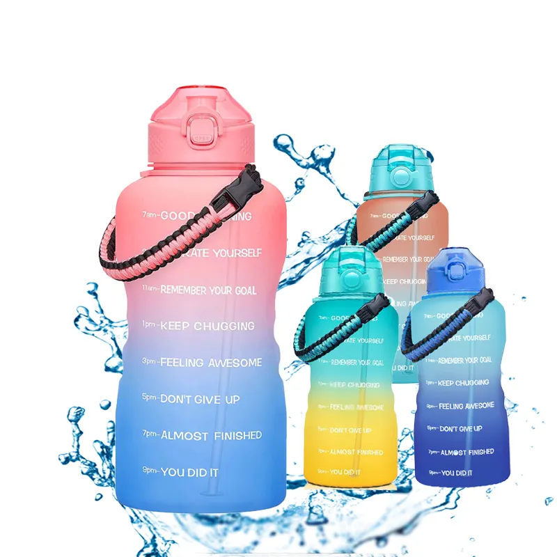 Custom Bpa Gratis 1 Gallon Fitness Gym Sport Clear Plastic Motivatie Water Fles Met Tijd Marker En Stro