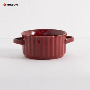 Color Glazed Ceramic <b>Soup</b> <b>Bowl</b> Customized Round <b>Soup</b> <b>Bowl</b> <b>with</b> Two <b>Handle</b> - Product Image 3