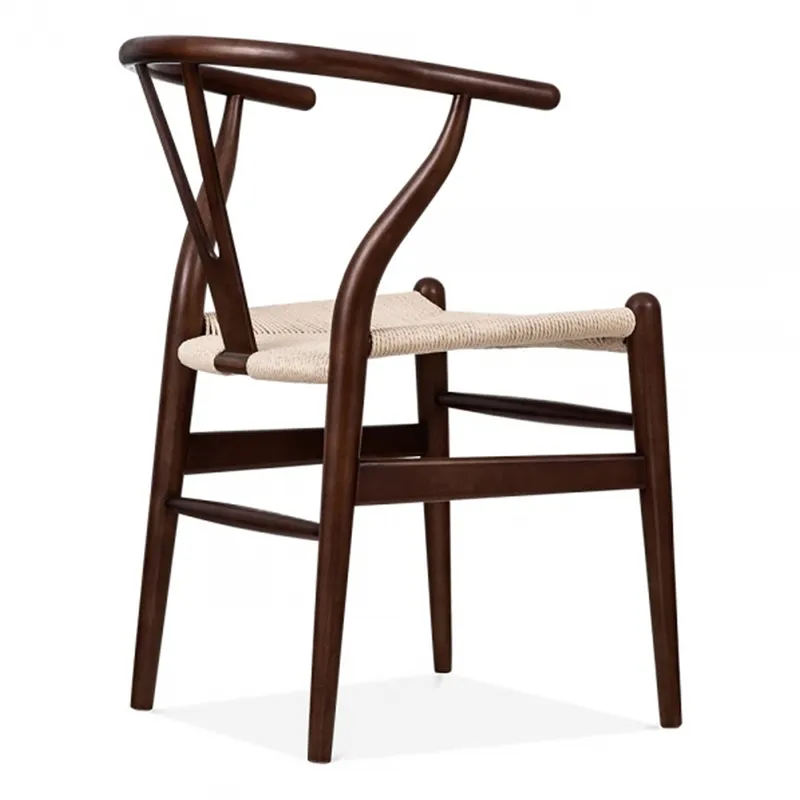 विशेषता नॉर्डिक हंस वेगनर शैली बुनी रस्सी सीट घुमावदार ऐश लकड़ी की शादी की कुर्सी अखरोट विशबोन कुर्सी