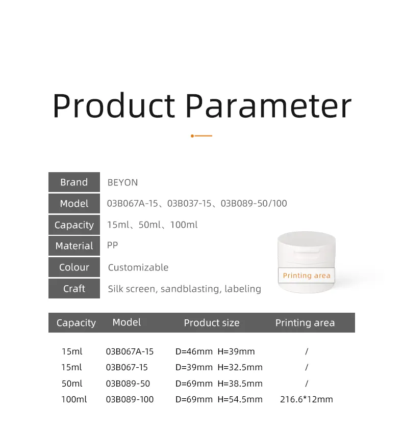 प्लास्टिक पीपी जार, क्रीम जार 15ml के साथ अनुकूलन