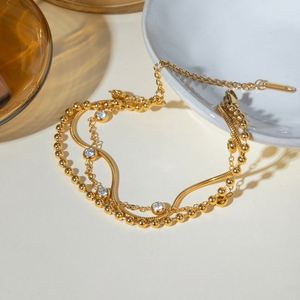 Pulseras de Cadena de Varias Capas, Chapadas en Oro de 18K, Acero Inoxidable, Resistentes al Agua, Cadena de Serpiente, Cadena de Cuentas, Pulseras de Moda Cúbicas - Product Image 3