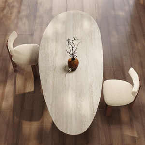 Pháp retro phong cách bàn ăn thiết lập ánh sáng màu đen óc chó hình bầu dục với Waterdrop hình Hang đá đá tấm ghế - Product Image 4