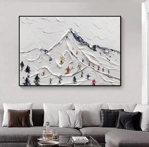 Moderno su misura dipinto a mano originale decorazione invernale Wall Art soggiorno sci Texture Sport pittura a olio 3D su tela - Product Image 4