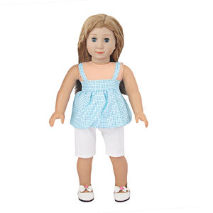 Estilo americano menina boneca roupas 18 polegadas Outfit Polka Dot Top calças brancas conjunto - Product Image 1