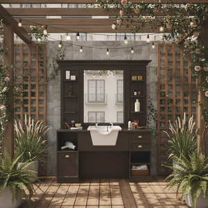 Moderno Vintage Versátil Comercial Salón Espejo Lavado de Pelo Fregadero Negro Gris Madera Exterior Belleza/Barbero Estación Hotel Apartamento - Product Image 2