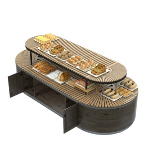 Island Morden Customized Round End Multi Layer Metal and Wood Vegetable Rack with Tray and Bottom <strong>Storage</strong> - Product Image 1