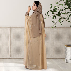 ラマダン<span class=keywords><strong>2025</strong></span>新デザイン月光Oepn Abayaカスタム卸売シマーシルクサテンアバヤヒジャーブ付き - Product Image 2