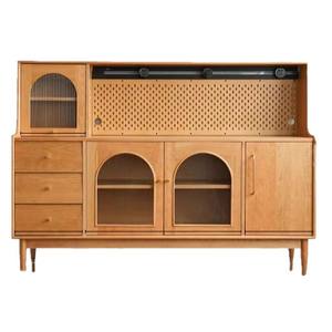 Aparador de madera maciza de estilo nórdico de 1.5 m con marco de madera de cerezo, almacenamiento y tomas de corriente para comedor. - Product Image 5