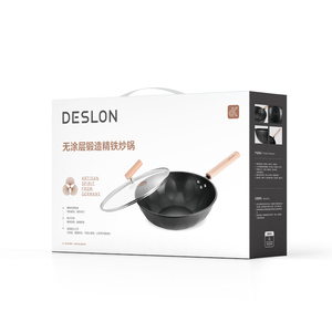<span class=keywords><strong>Casserole</strong></span> en fer antiadhésive de 3L pour cuisinière à gaz, sans revêtement, avec poignée en bois, isolation thermique et protection anti-brûlure, pour la production en série - Product Image 5