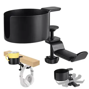 Universal Office Desk Mount Cup Holder With Headphone Stand Anti-Spill Cup Drink Holder For Desk Table