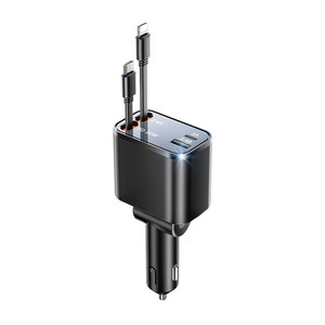 ที่ชาร์จไฟในรถ4 IN1แบบชาร์จเร็ว USB สายคู่ <span class=keywords><strong>Type</strong></span> <span class=keywords><strong>C</strong></span> อะแดปเตอร์ที่จุดบุหรี่ชาร์จเร็ว - Product Image 1