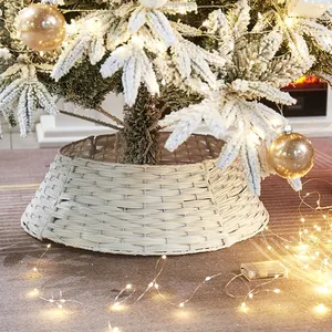 Jinliu Handwoven PP Rattan Plastic Christmas Tree Skirt Collar Base Stand Xmas Home Decoration Basket Large Festival