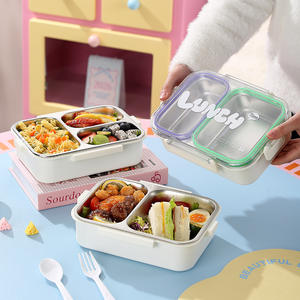 Bencircle B274 Stainless Steel Kids <b>Lunch</b> <b>Box</b> 3 Section Leakproof Bento Container For School Meal Prep With Clips - Product Image 1