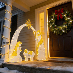 Décorations de jardin de Noël en plein air, statue de Jésus en LED 2D, scène de la Nativité, ensemble de figurines de Noël, motifs lumineux - Product Image 3