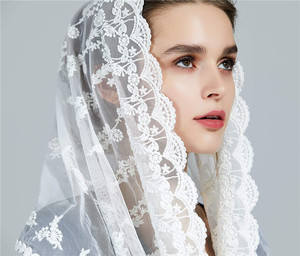 2021 in avorio nero mantello da sposa musulmano da donna in pizzo scialle sciarpa da sposa per matrimonio in chiesa <span class=keywords><strong>velo</strong></span> cattolico - Product Image 3