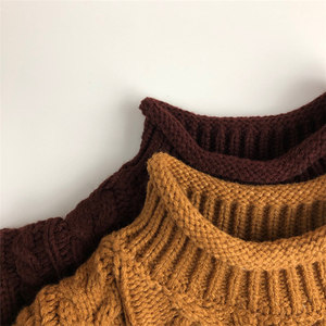 Maglione a collo alto per bambini in cotone invernale tinta unita per bambini a collo alto marrone all'ingrosso - Product Image 6