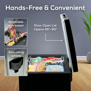 Black Chest Freezer With Removable <b>Wire</b> <b>Basket</b> Stay Open Lid 45 90 Degree Easy Rolling Wheels for Apartment and Home Use Hands-F - Product Image 5