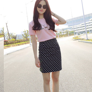 High Waist Black Polka Dot Midi Skirt Women's Summer Korean Style Elegant Slimming Retro Hong Kong Short Skirt Set Two Piece - Product Image 4