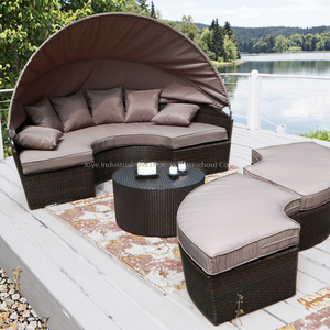 Ensemble de jardin en rotin multifonctionnel portable pour l'extérieur, 5 pièces, 8 places, avec auvent, lit de jour, meubles de cour - Product Image 2