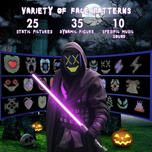 Maschera LED Ricaricabile USB con Effetto Musicale e Sensore di Movimento, Maschera LED Luminosa per Halloween per Bambini/Adulti per Feste in Costume - Product Image 6