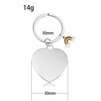 Ywyougang Personalisierter Herzförmiger Haustier-Anhänger Schlüsselanhänger, Edelstahl Blanko Hunde-ID-Tag mit Regenbogen-Charm, Lasergravierbarer Schlüsselring
