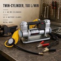 Compresseur d'air pour voiture WZAUTO à double cylindre, 12 V CC, ABS, avec manomètre numérique et lumière d'urgence, 150 PSI