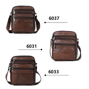 Genuine <b>Leather</b> Men's Shoulder <b>Bag</b> Vertical Crossbody Zipper Closure Solid Color Business Commuting <b>Bag</b> - Product Image 2