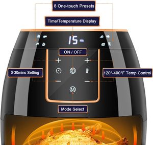 Freidora de Aire Eléctrica de Gran Capacidad (6L+), 1400W, Multifunción, con Pantalla LCD, Control Digital, Acero Inoxidable, para Hogar y Autocaravana - Product Image 4
