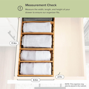 Bamboo Adjustable Clothing Organizer <b>Storage</b> <b>Box</b> Rectangular 18L <b>Drawer</b> Organizer for Towels and Lids - Product Image 3