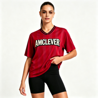 T-shirts pour hommes AMLClever, col en V, rayures de football, manches courtes, contraste de couleurs, t-shirt unisexe léger pour l'extérieur, logo personnalisé DTF DTG OEM