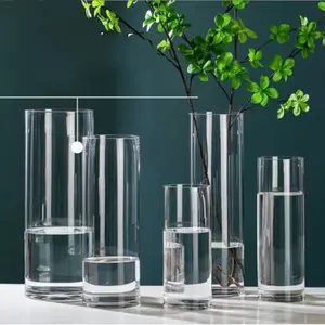 DESITA fabrika ucuz toptan temizle Tall düğün silindir dekorasyon için 60cm büyük cam vazo Modern İskandinav kristal dekor vazo